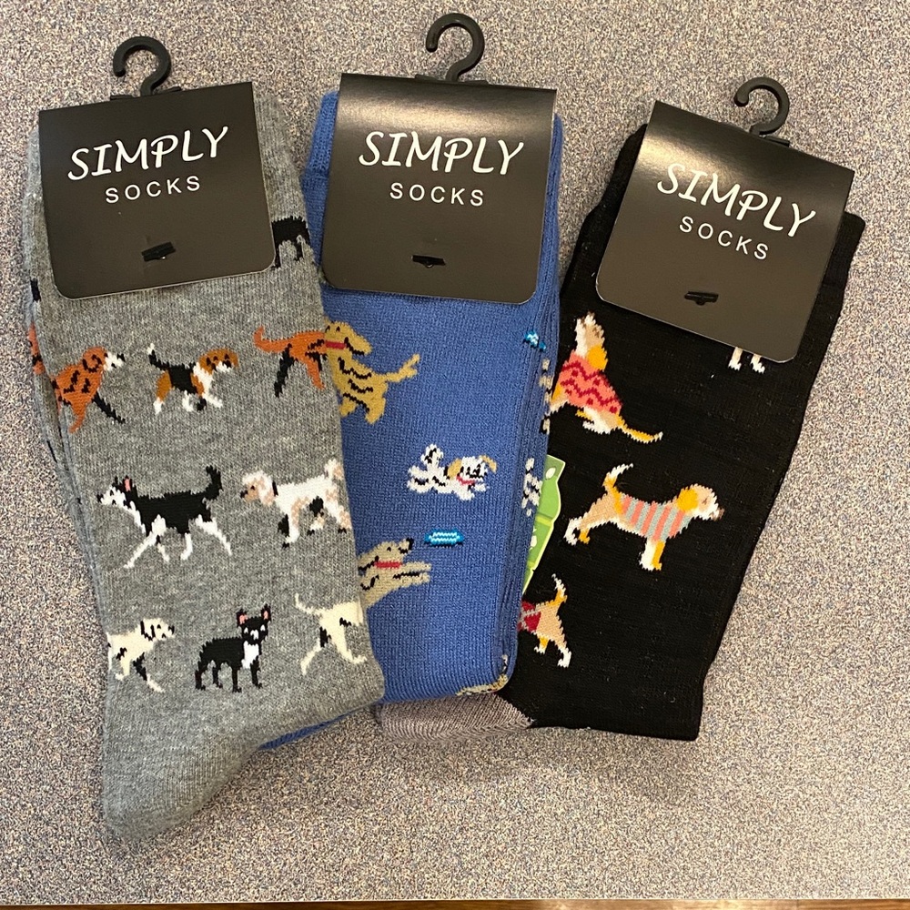 Women’s Dog Pattern Crew Socks - Gray, Blue, Black (3-Pack)